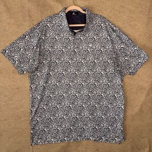 Kelly Plantation Performance Polo Shirt Mens XXL Blue Foliage AOP Logo Stretch